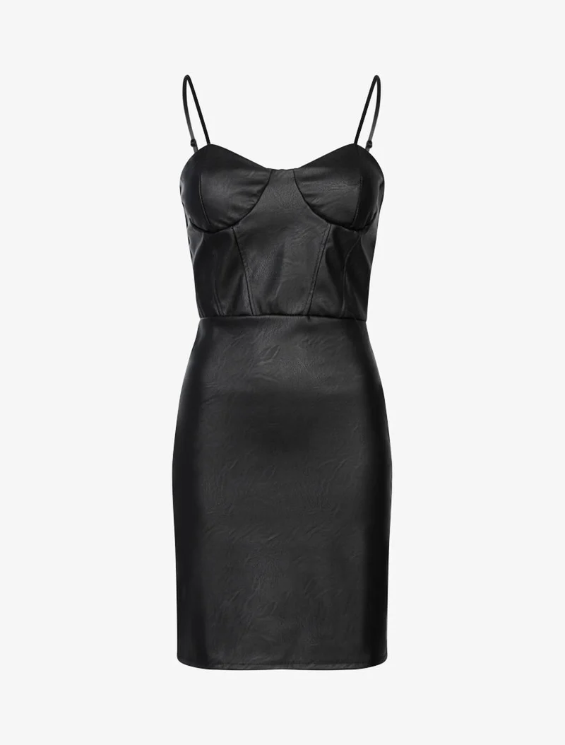 Robe en simili à buste à coutures - Noir