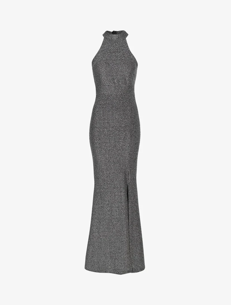 Robe sirène pailletée à encolure américaine - Argent