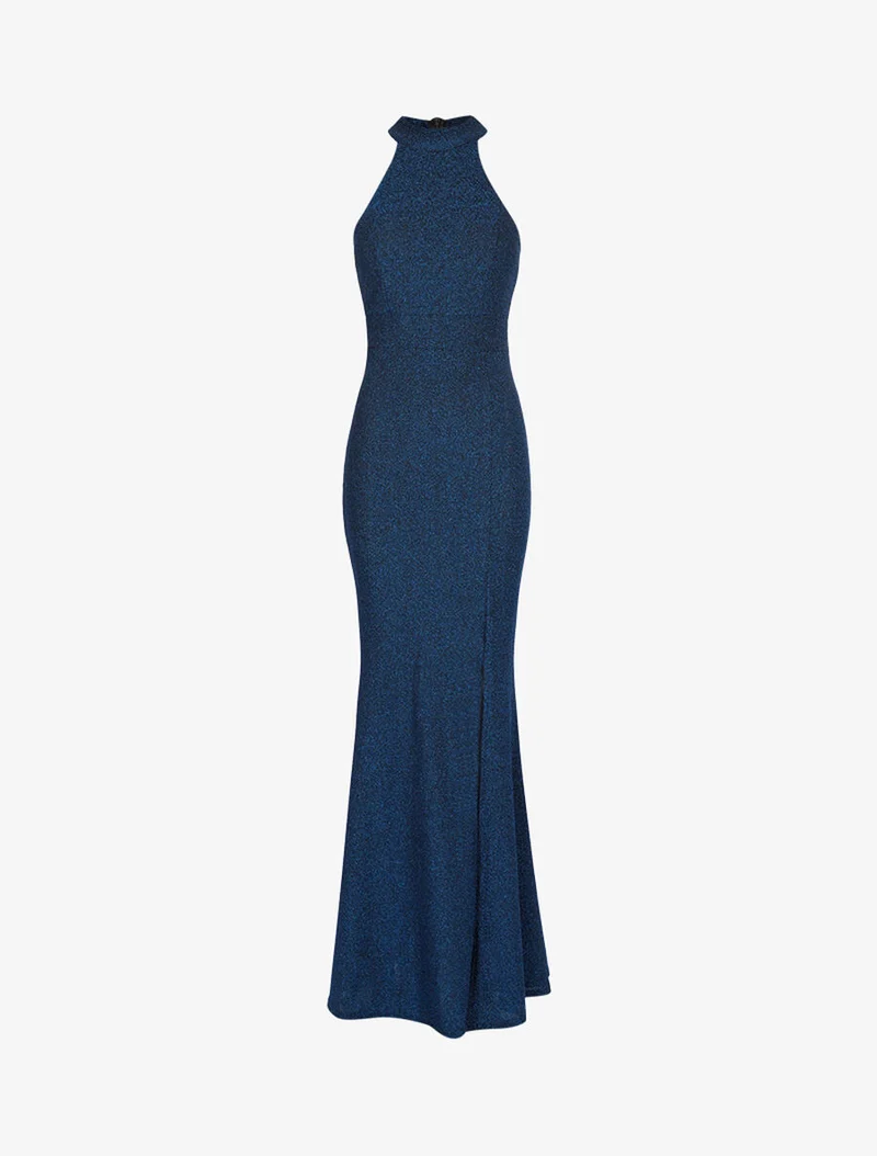 Robe sirène pailletée à encolure américaine - Bleu
