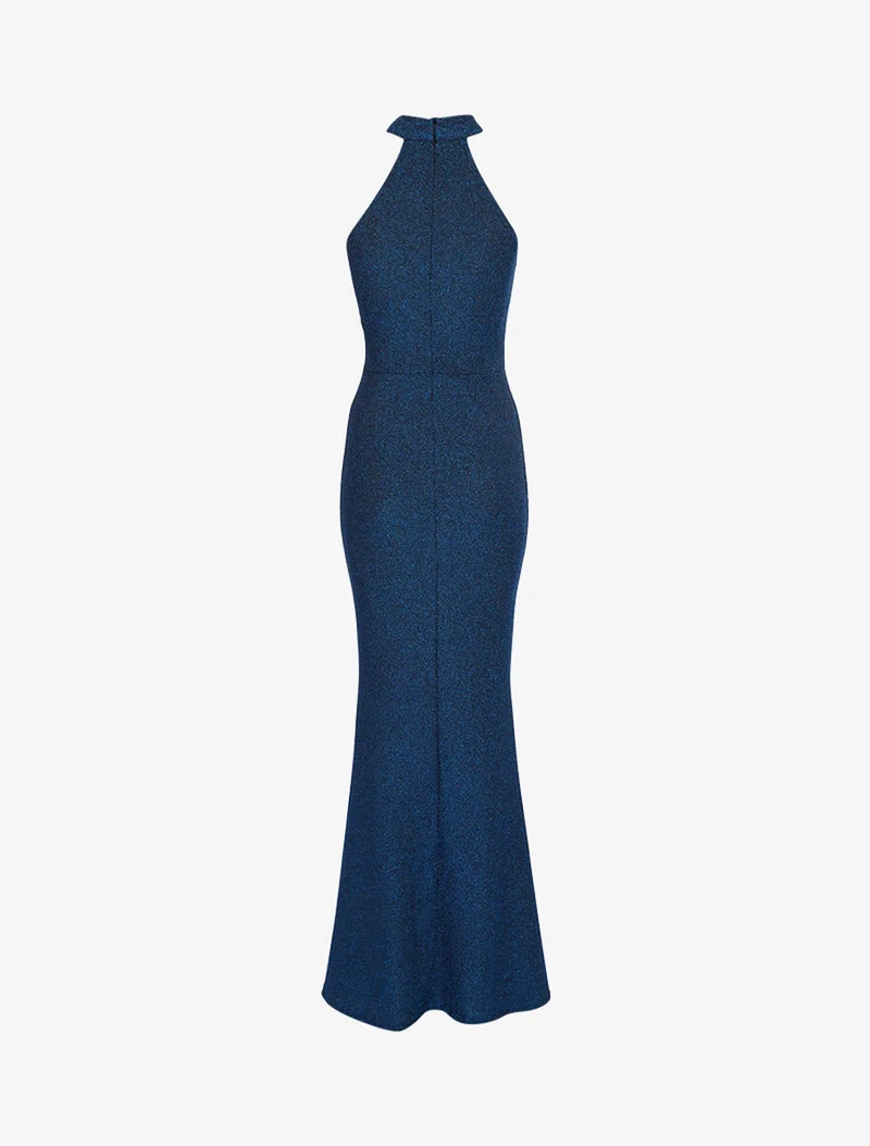 Robe sirène pailletée à encolure américaine - Bleu