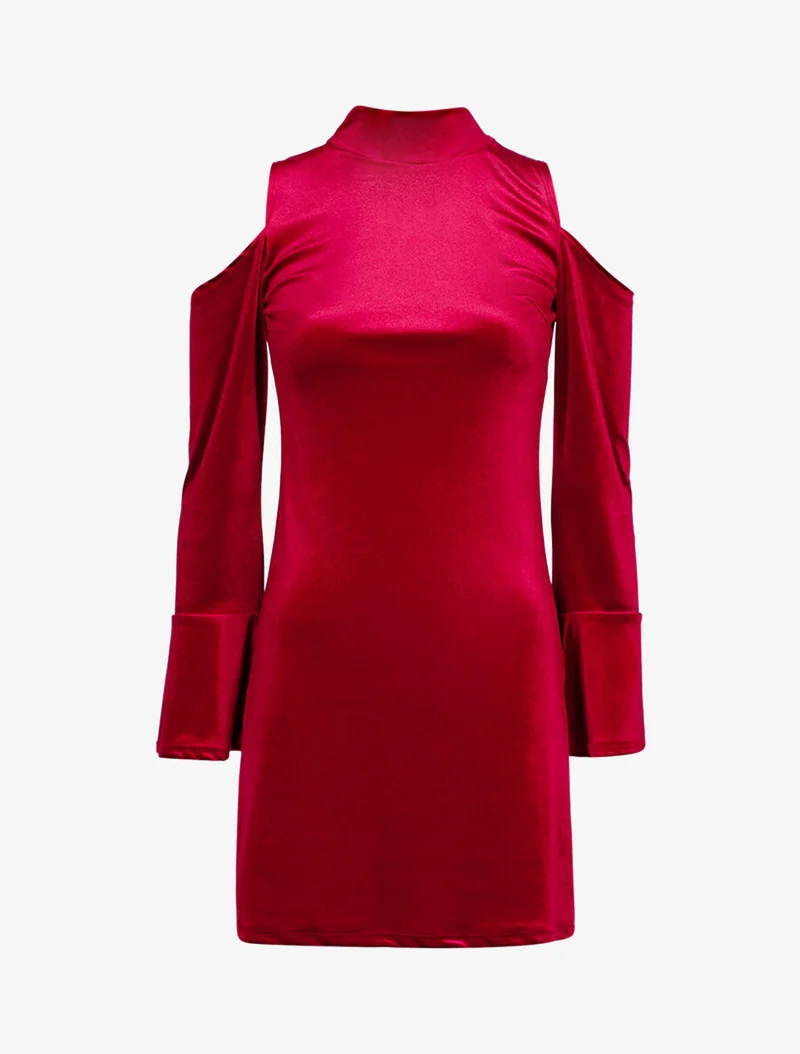 Robe en velours à épaules nues - Bordeaux