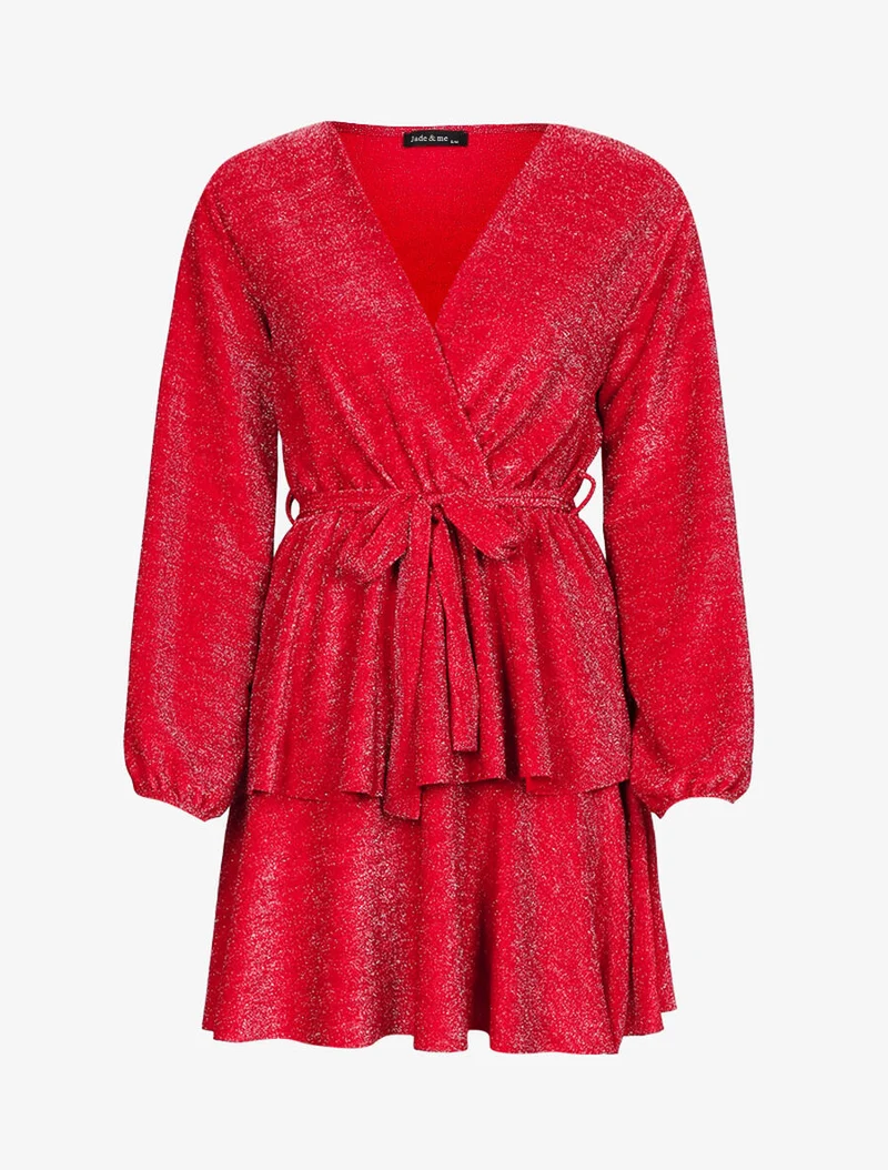 Robe pailletée à bas volanté - Rouge