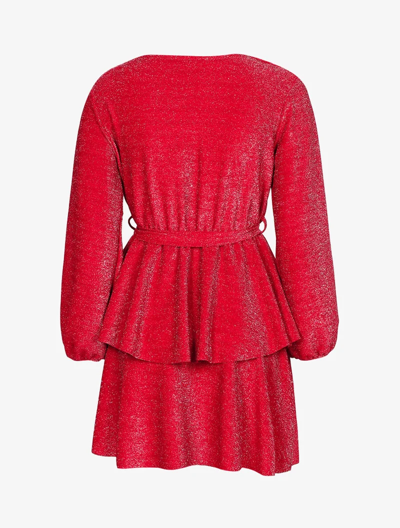 Robe pailletée à bas volanté - Rouge