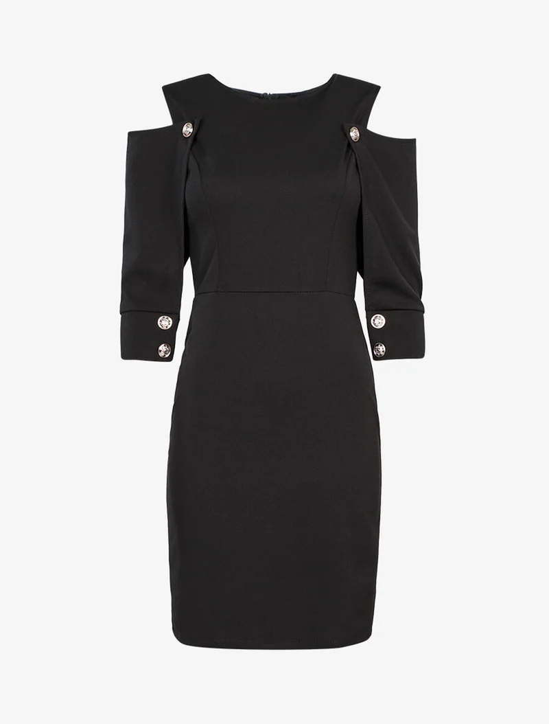 Robe à manches boutonnées - Noir