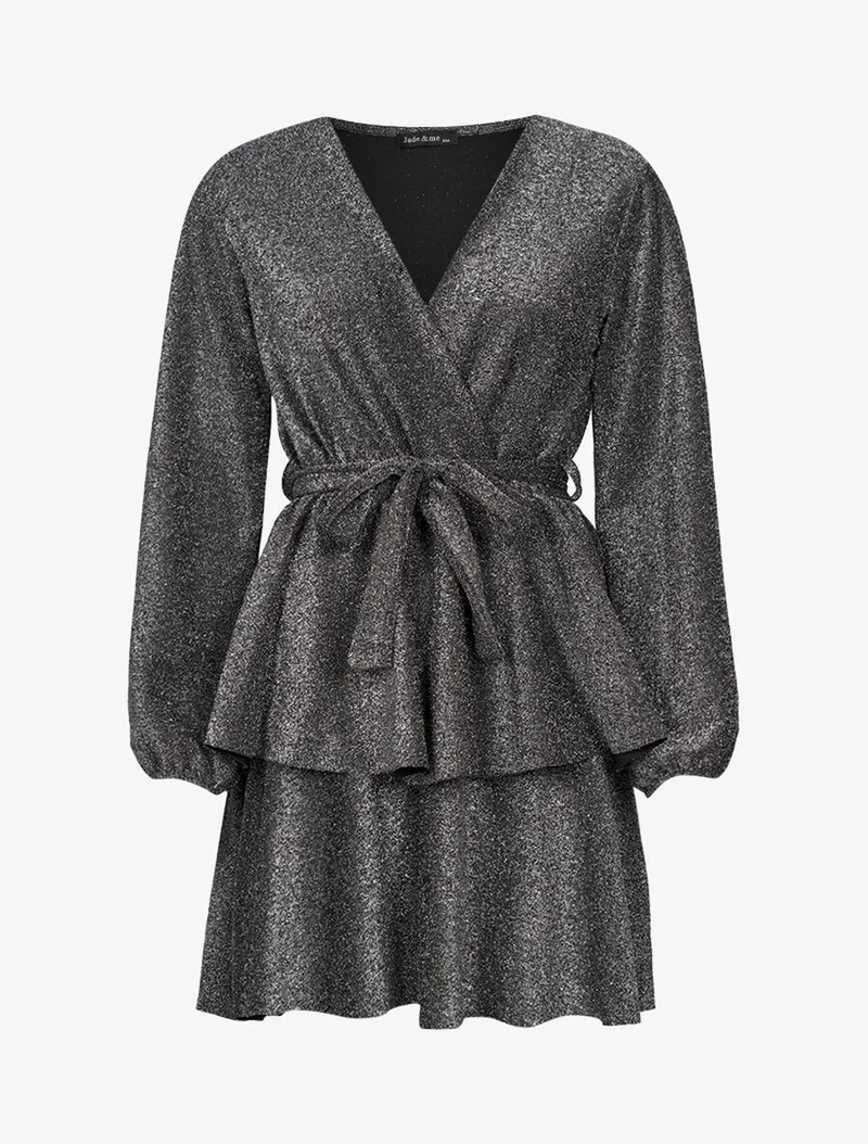 Robe pailletée à bas volanté - Argent