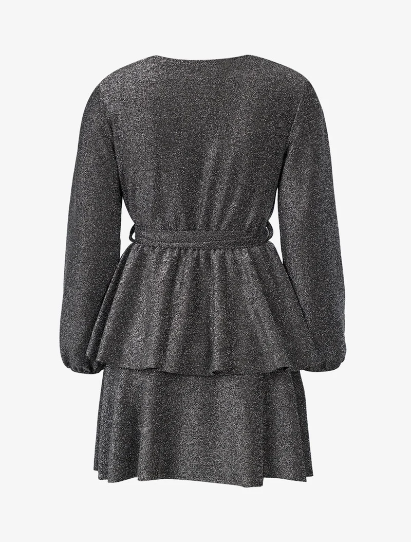 Robe pailletée à bas volanté - Argent