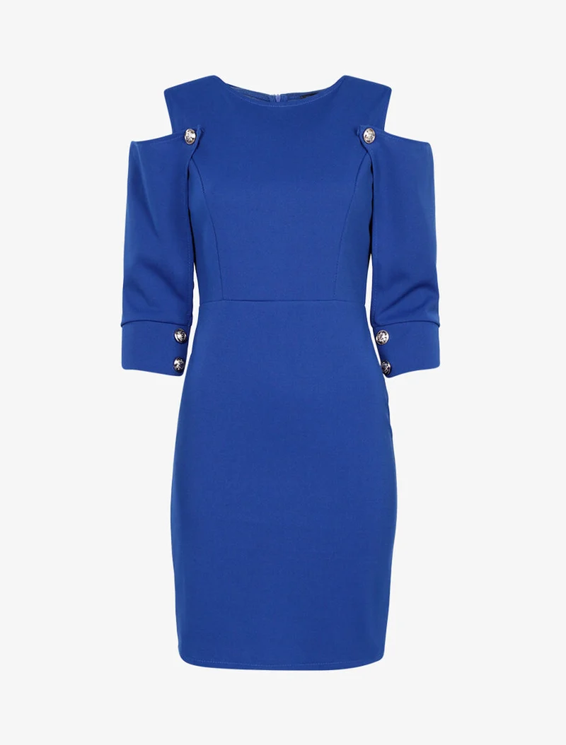 Robe à manches boutonnées - Bleu électrique