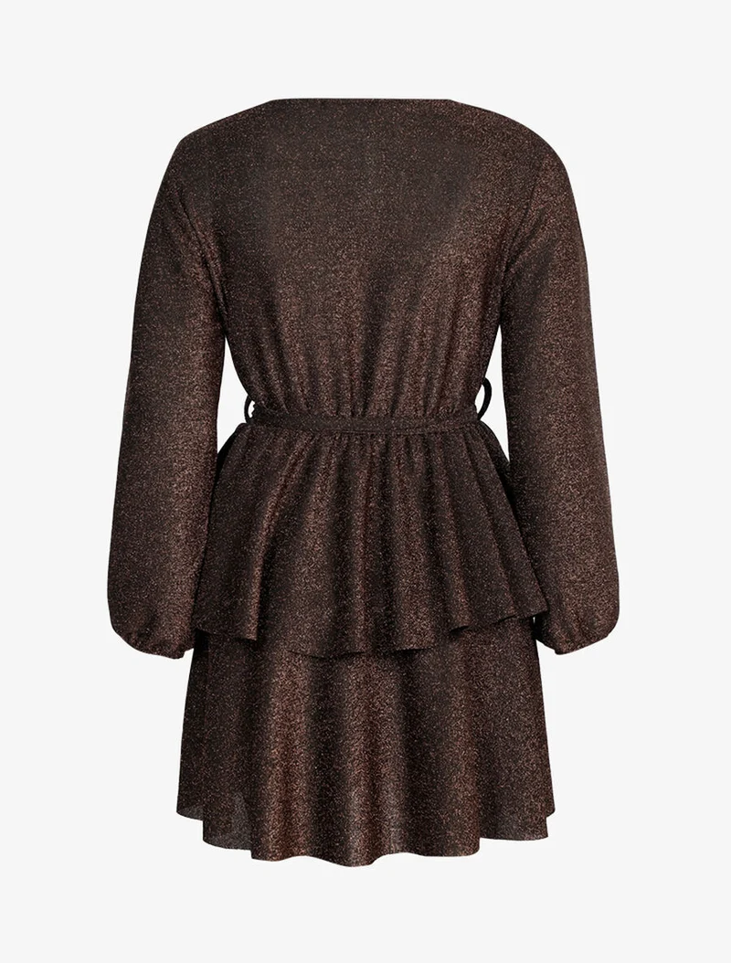 Robe pailletée à bas volanté - Bronze