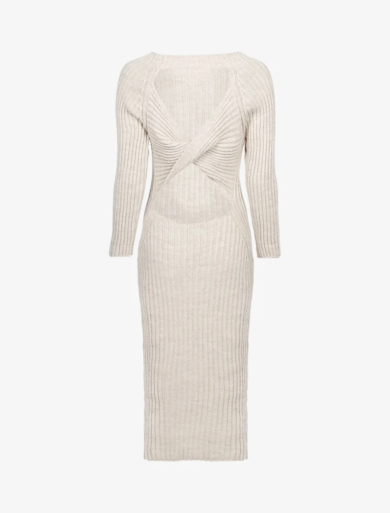 Robe à dos ajouré effet torsadé - Beige