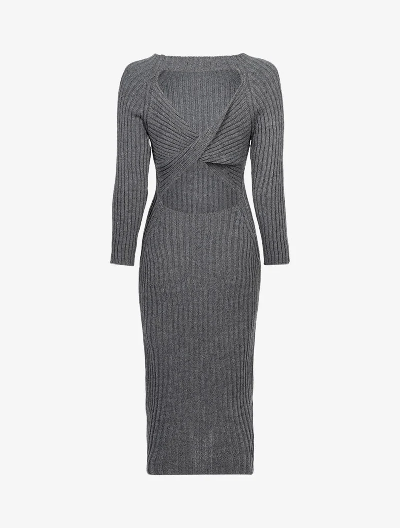 Robe à dos ajouré effet torsadé - Gris foncé