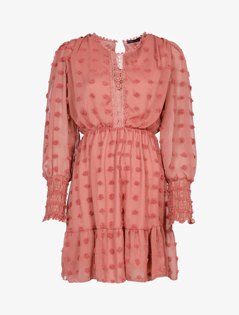 Robe patineuse en voile à reliefs - Vieux rose