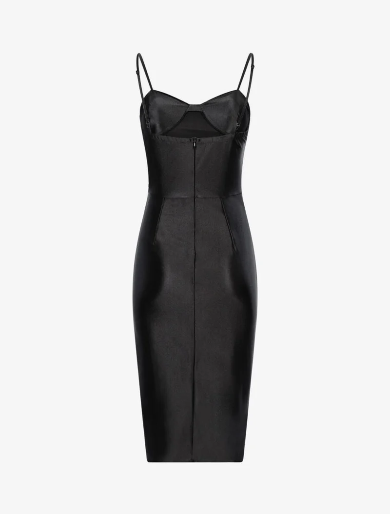 Robe satinée échancrée à plis - Noir