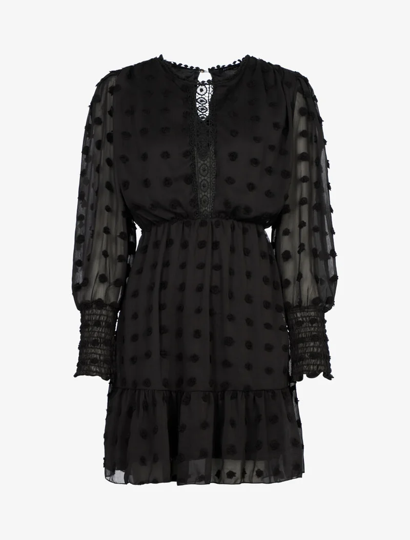 Robe patineuse en voile à reliefs - Noir