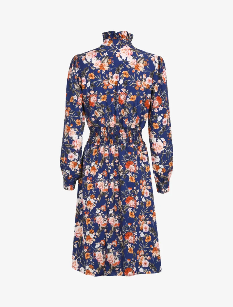 Robe à col montant et lavallière - Bleu