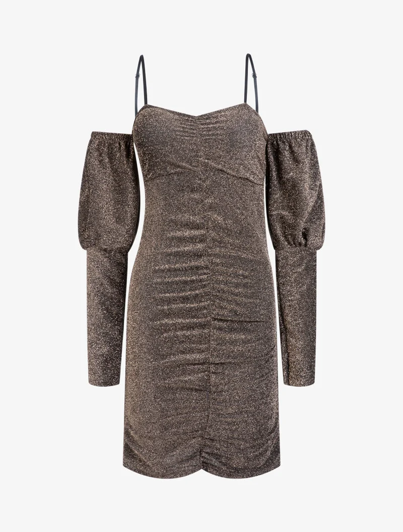 Robe pailletée à épaules nues - Or