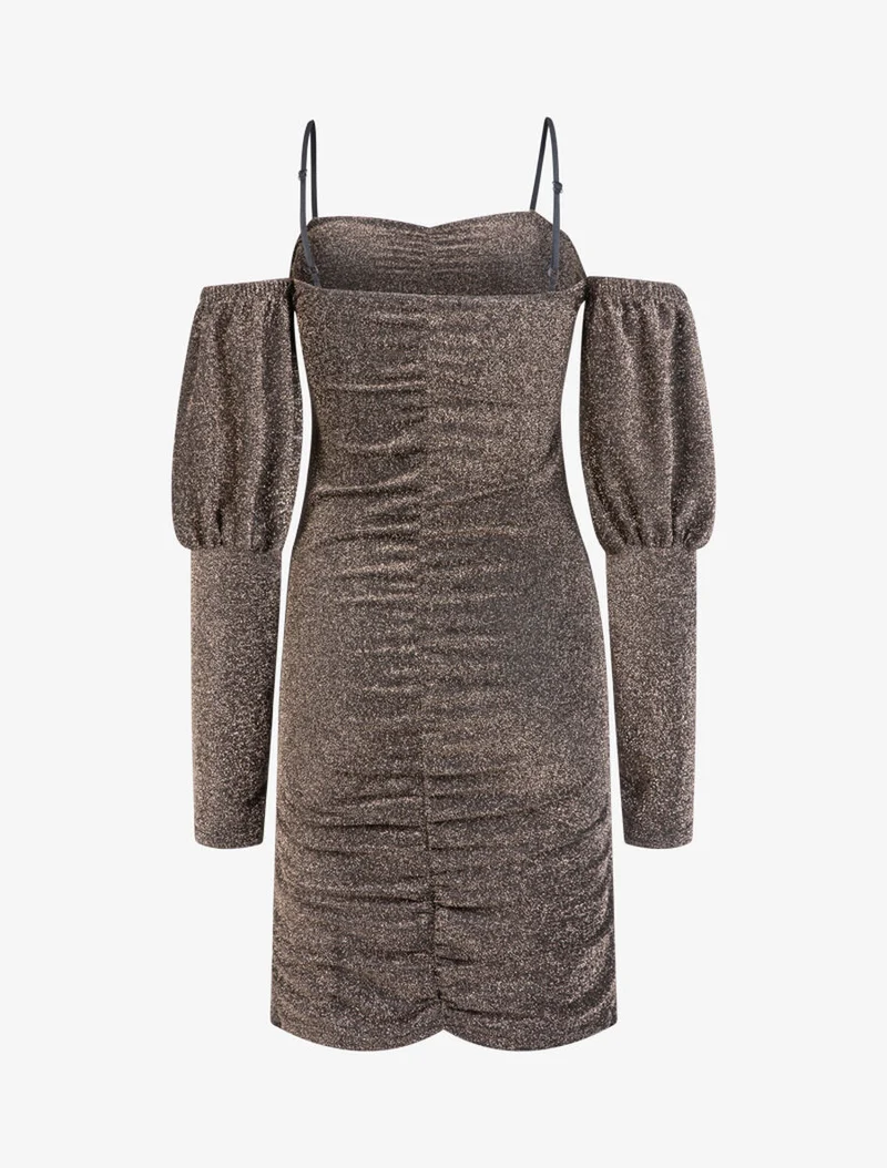 Robe pailletée à épaules nues - Or