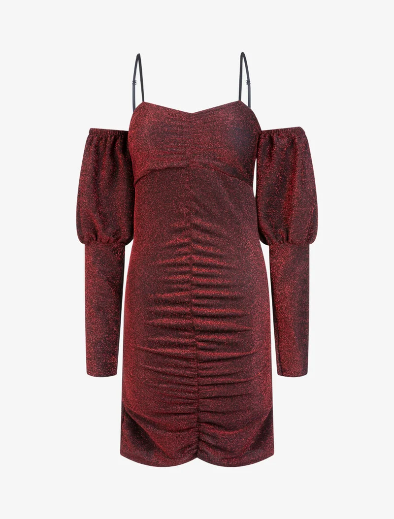 Robe pailletée à épaules nues - Rouge