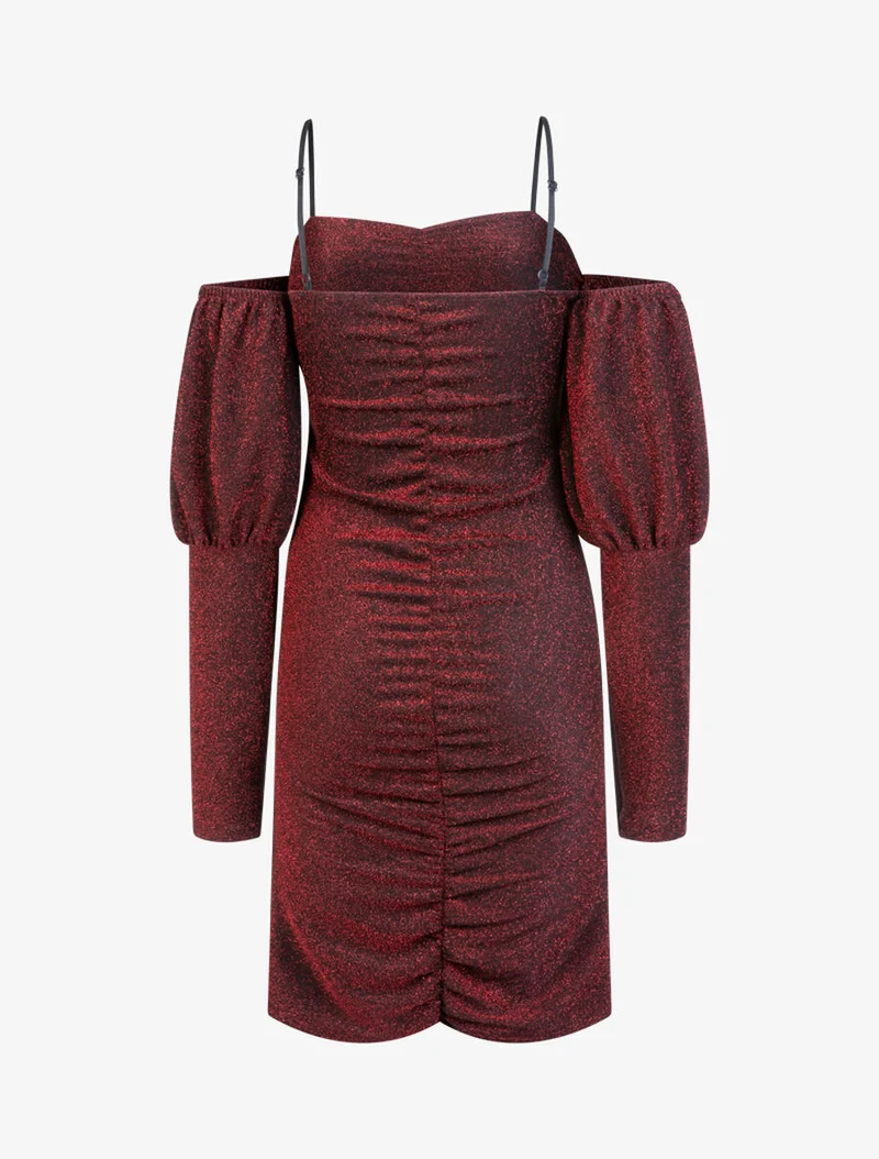 Robe pailletée à épaules nues - Rouge