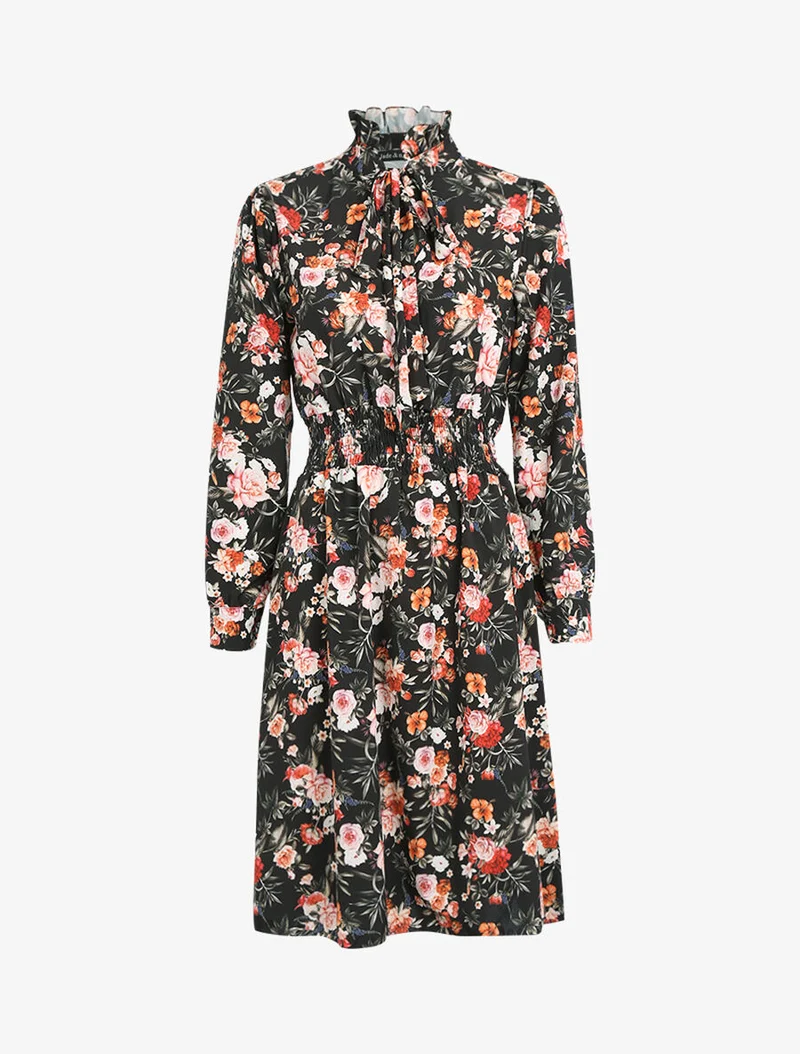 Robe à col montant et lavallière - Noir