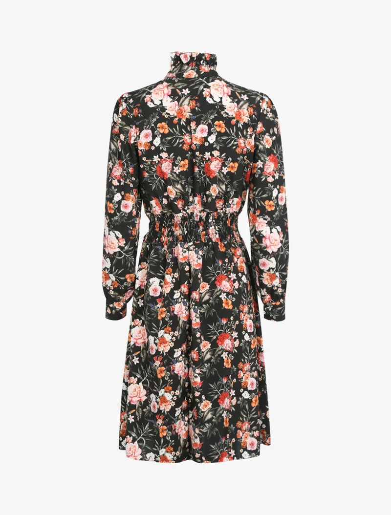 Robe à col montant et lavallière - Noir