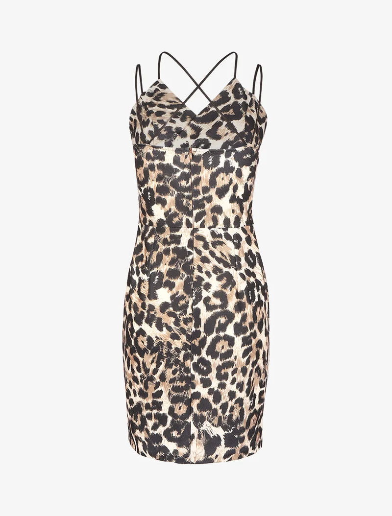 Robe à ventre ajouré et imprimé animal - Beige
