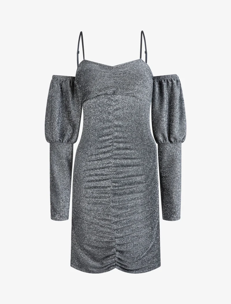 Robe pailletée à épaules nues - Argent