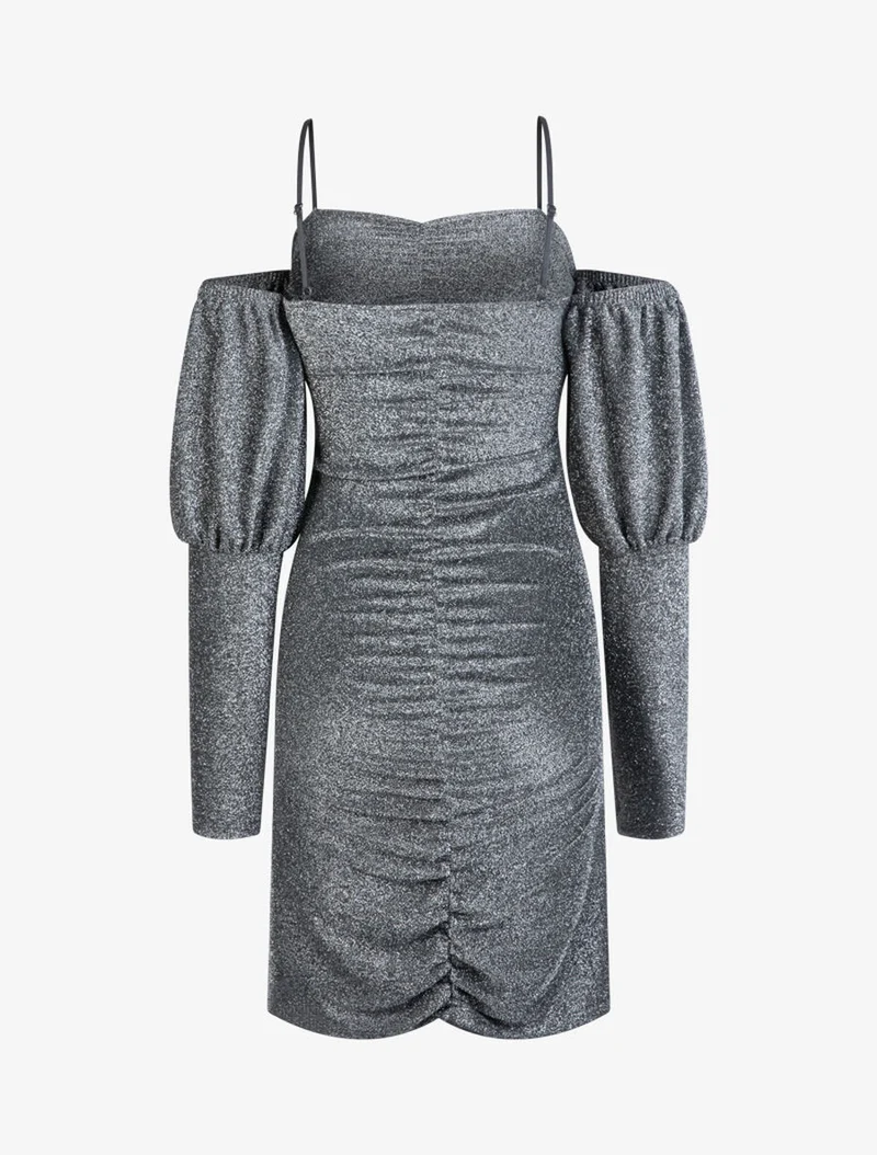 Robe pailletée à épaules nues - Argent