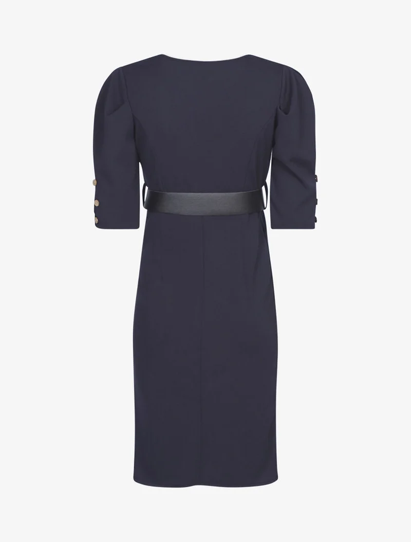 Robe à taille empire ceinturée - Marine