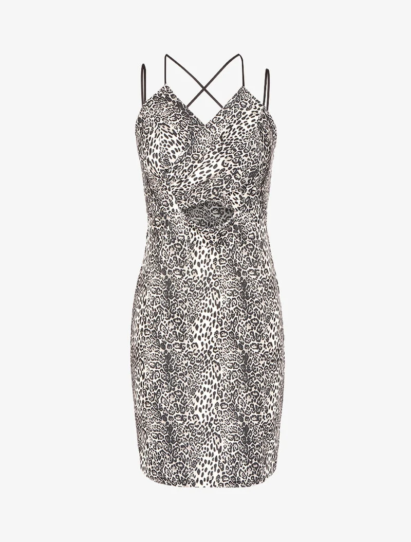 Robe à ventre ajouré et imprimé animal - Noir