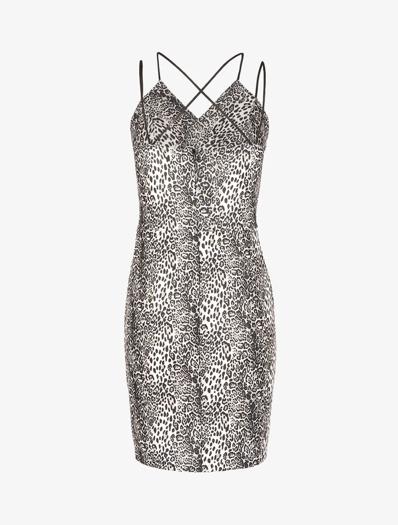 Robe à ventre ajouré et imprimé animal - Noir