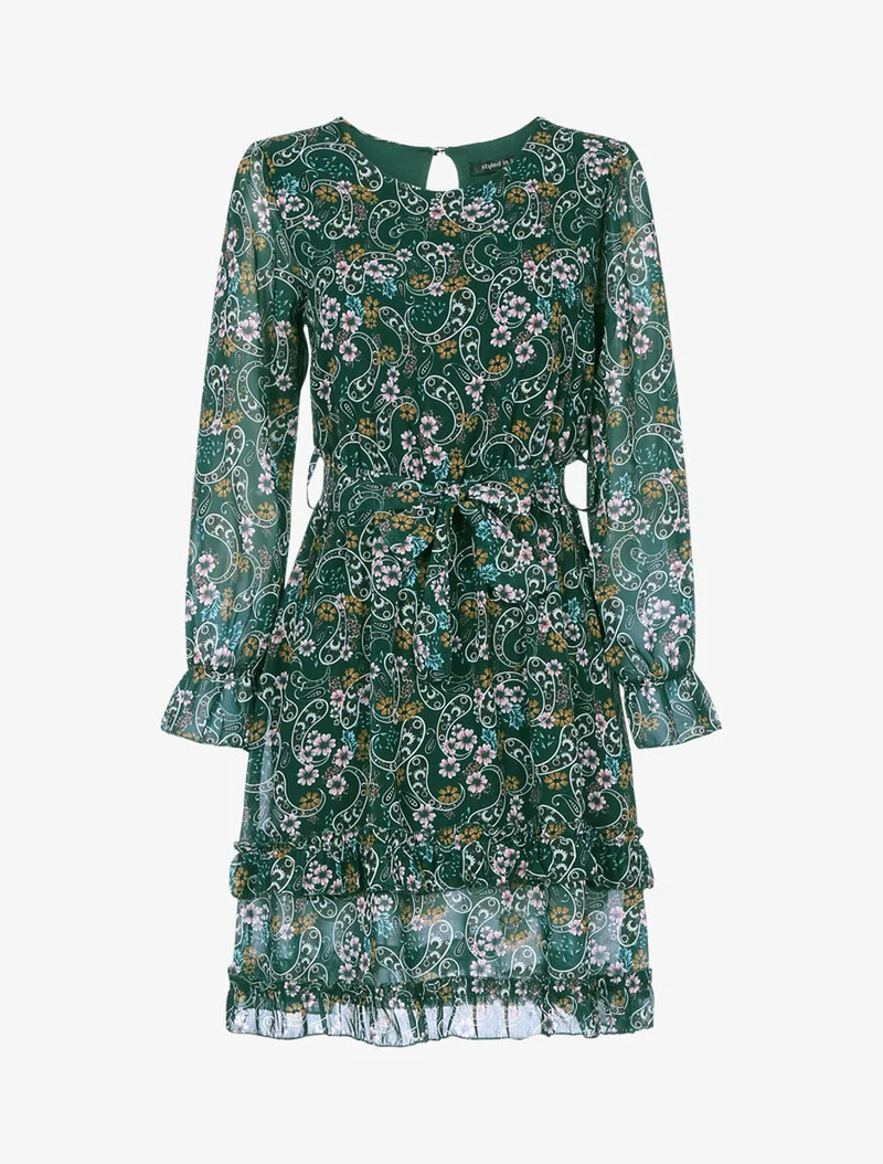 Robe volantée à imprimé fleuri - Vert foncé