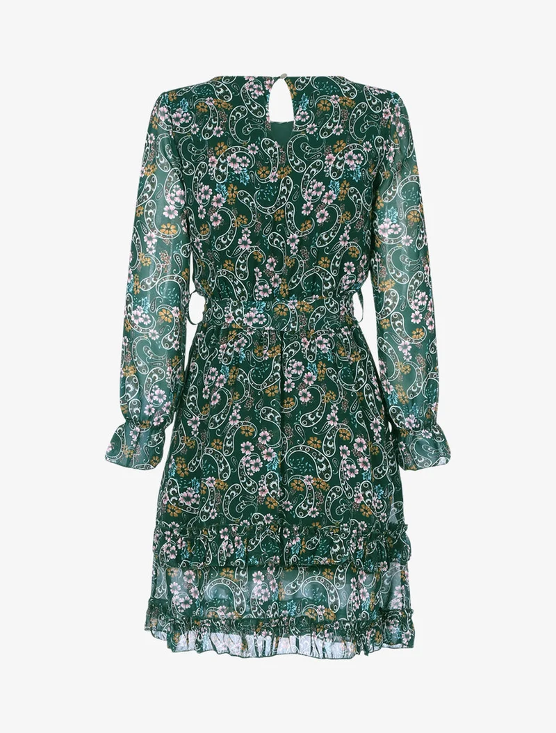 Robe volantée à imprimé fleuri - Vert foncé