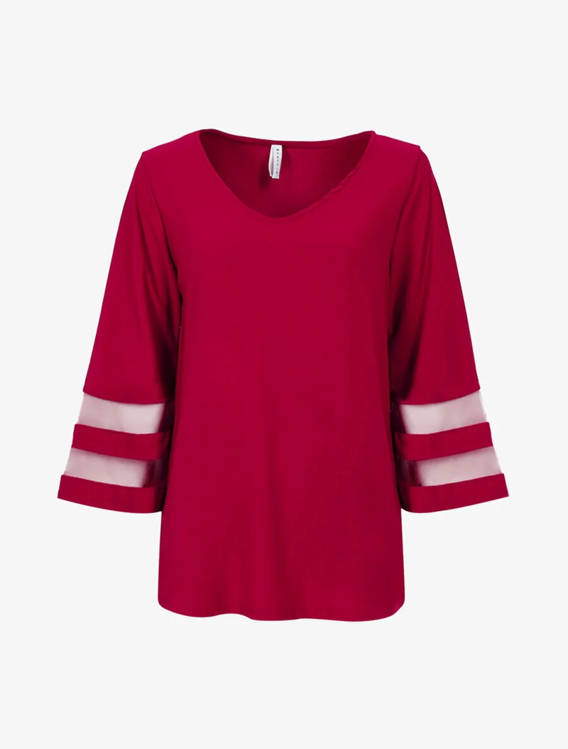 Top oversize manches à bandes transparentes - Lie de vin