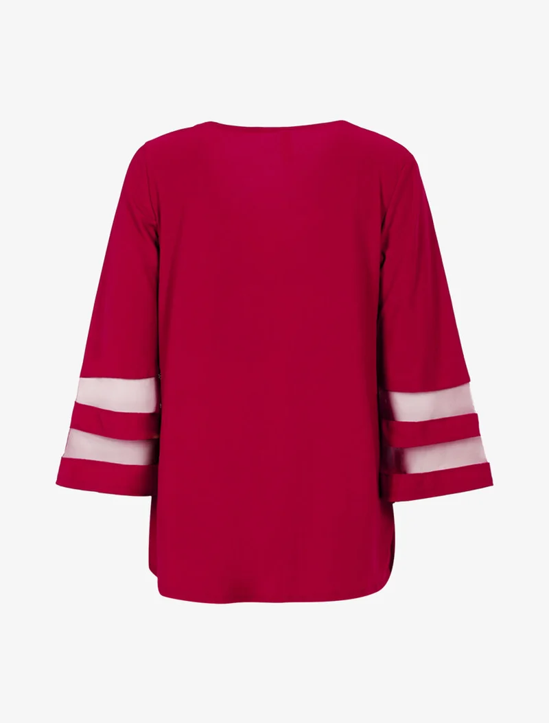 Top oversize manches à bandes transparentes - Lie de vin