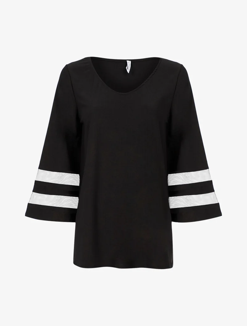 Top oversize manches à bandes transparentes - Noir