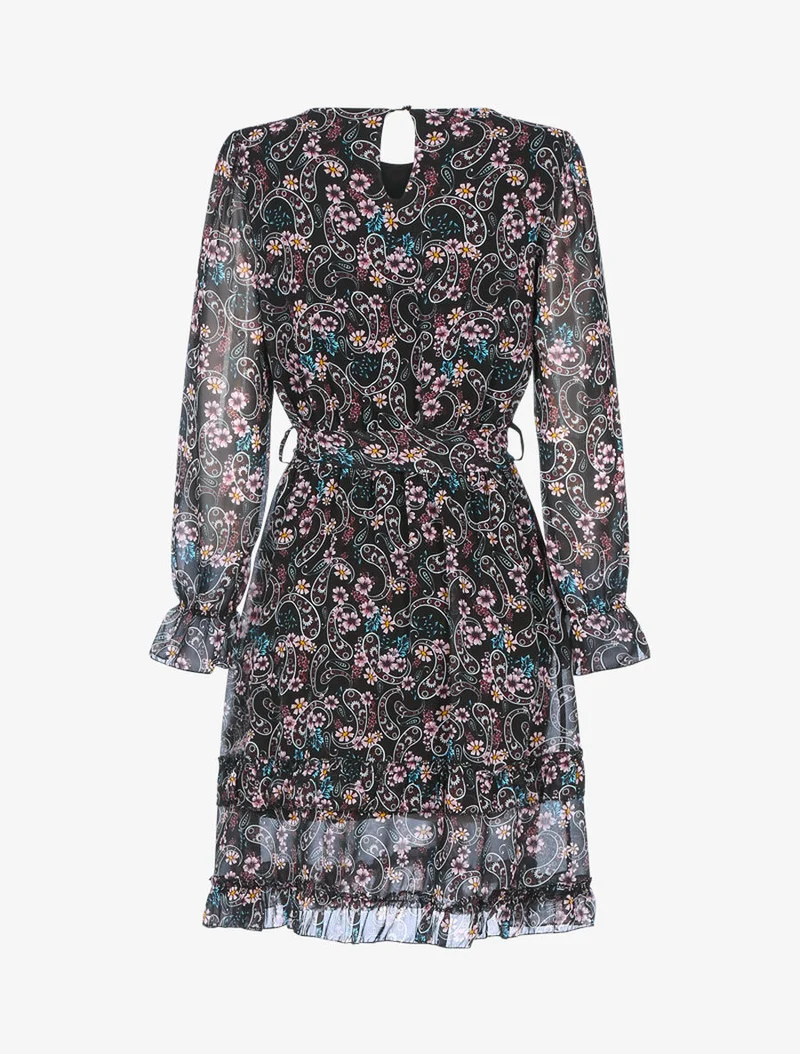 Robe volantée à imprimé fleuri - Noir