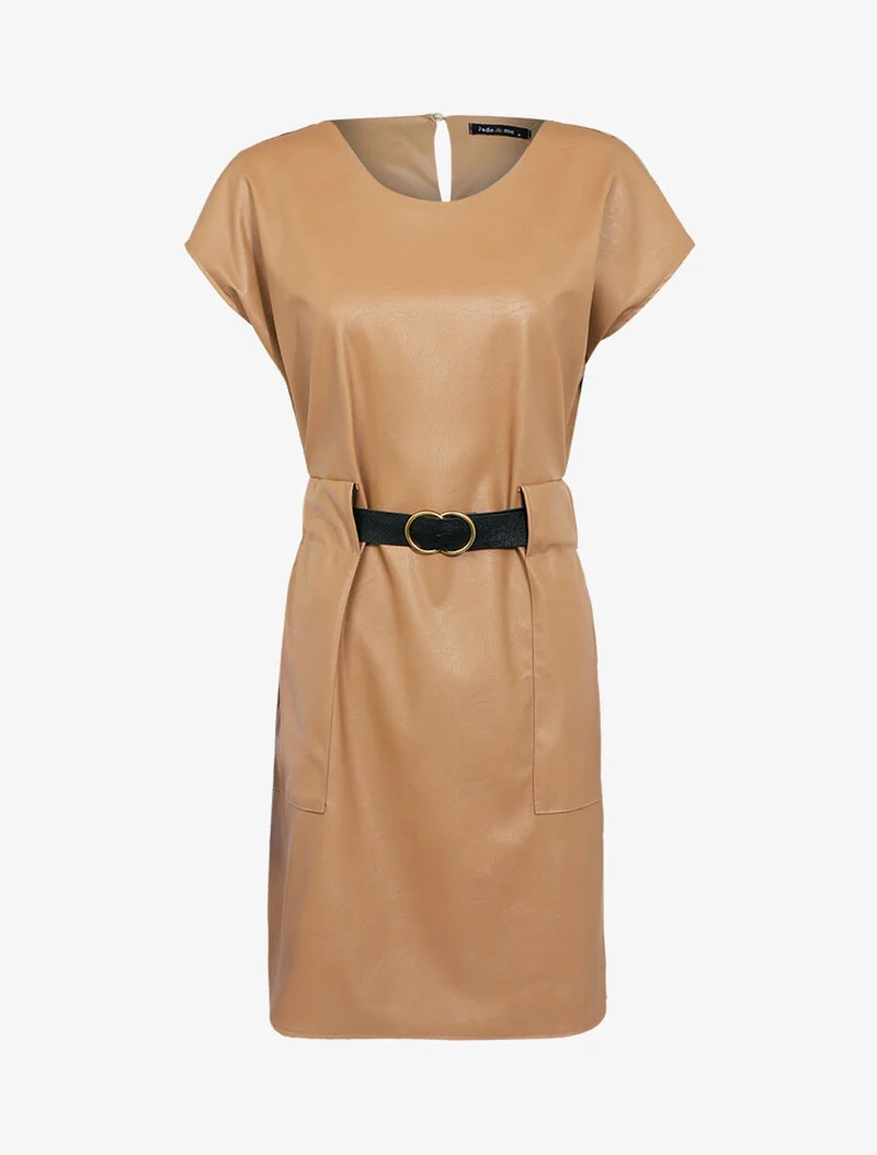 Robe coupe droite en simili - Camel