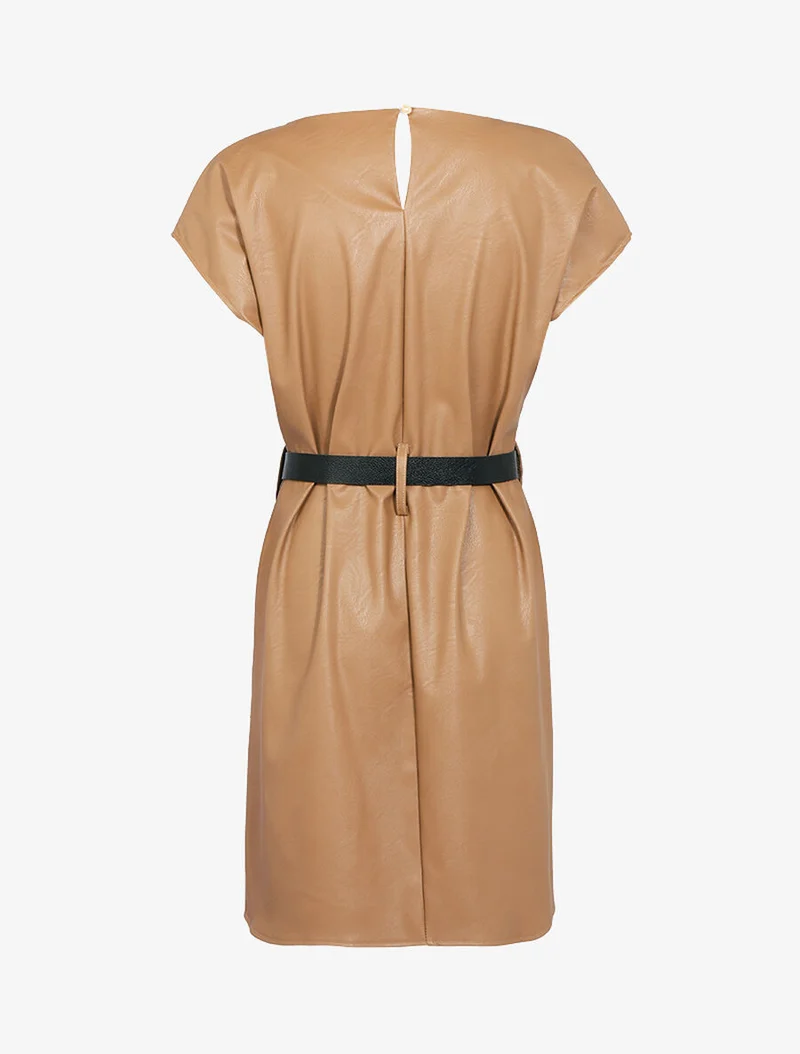 Robe coupe droite en simili - Camel