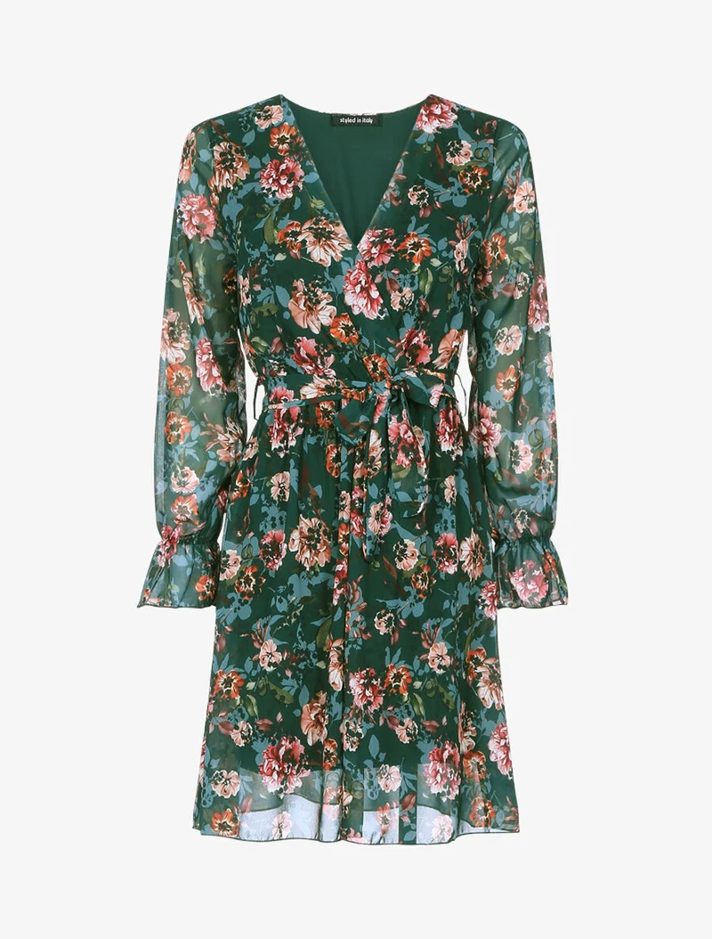 Robe cache coeur à imprimé fleuri - Vert foncé