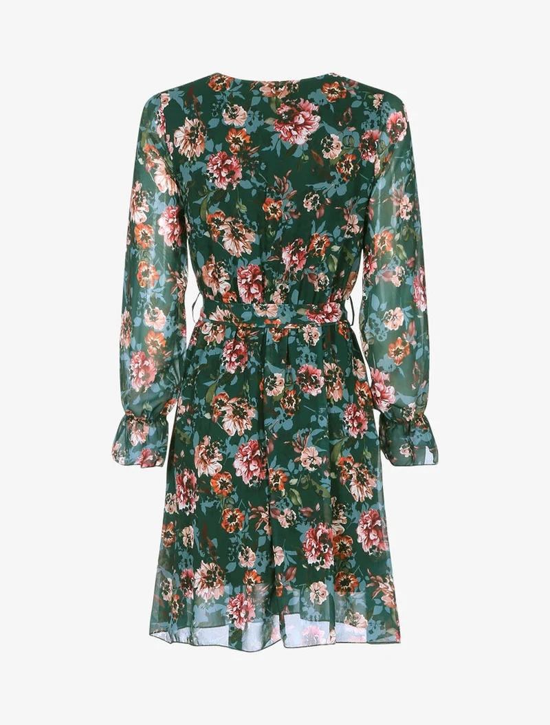 Robe cache coeur à imprimé fleuri - Vert foncé