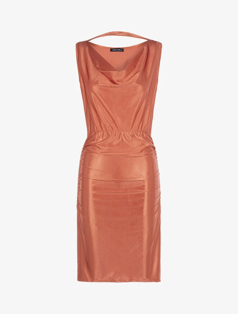 Robe satinée à col bénitier - Orange