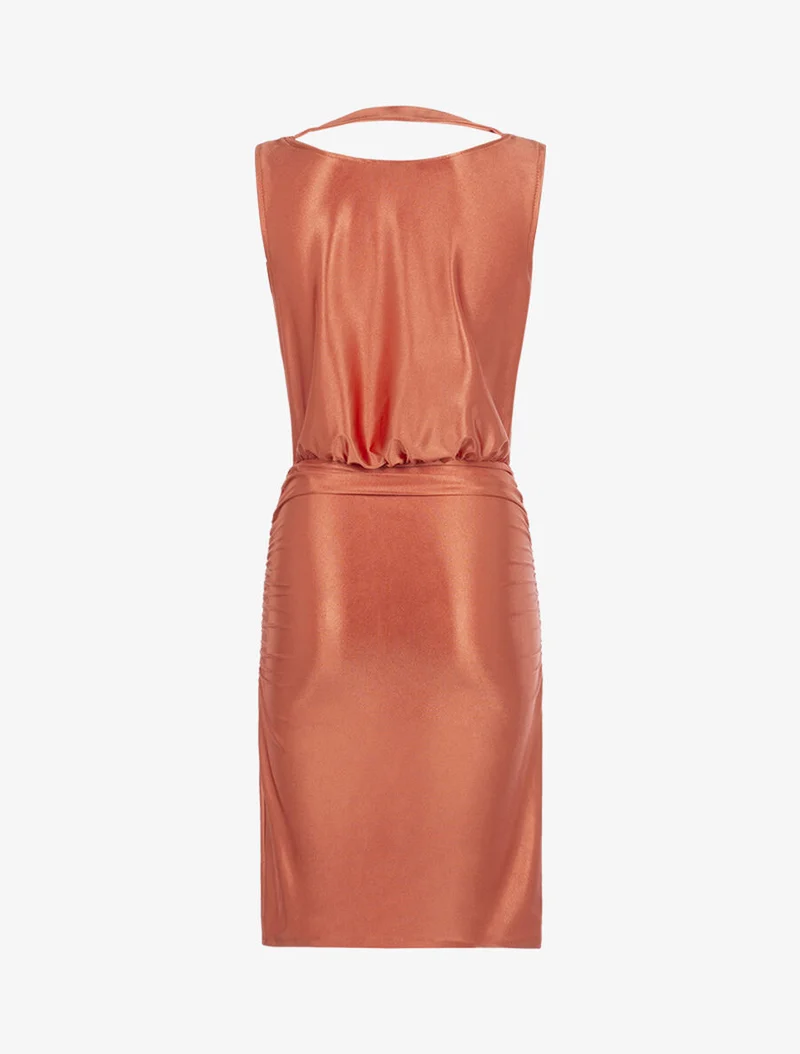 Robe satinée à col bénitier - Orange