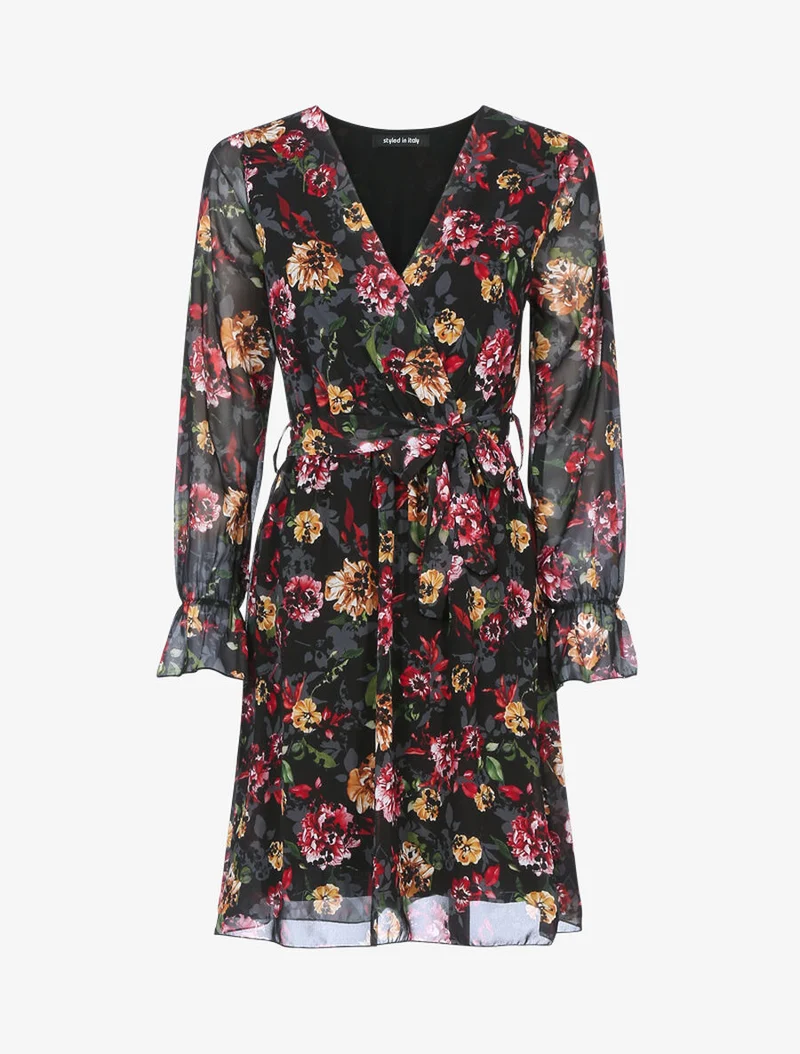Robe cache coeur à imprimé fleuri - Noir