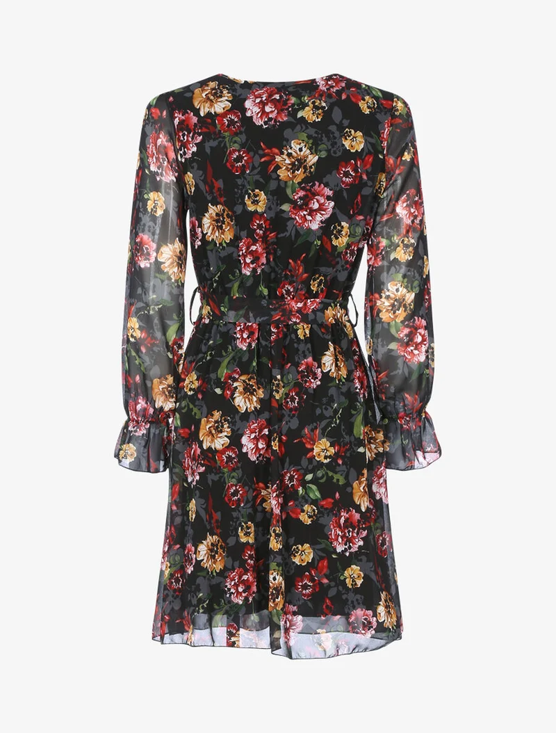 Robe cache coeur à imprimé fleuri - Noir