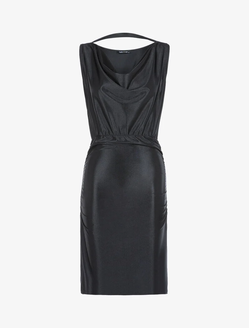 Robe satinée à col bénitier - Noir