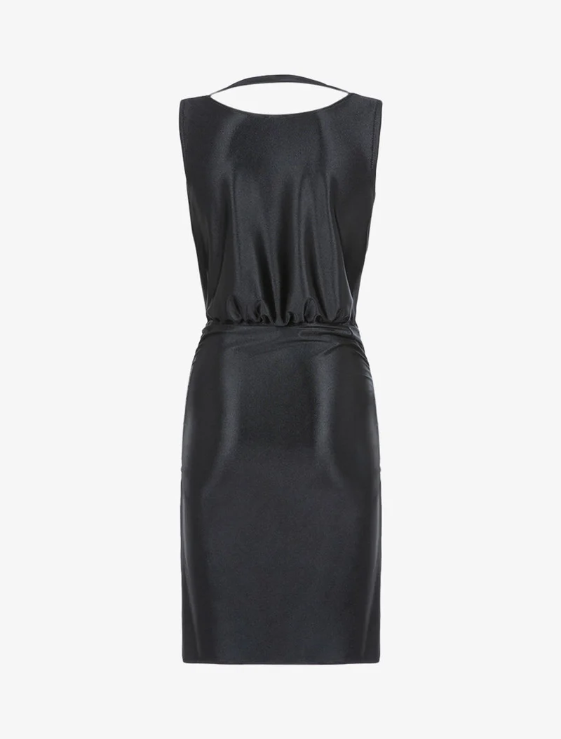 Robe satinée à col bénitier - Noir