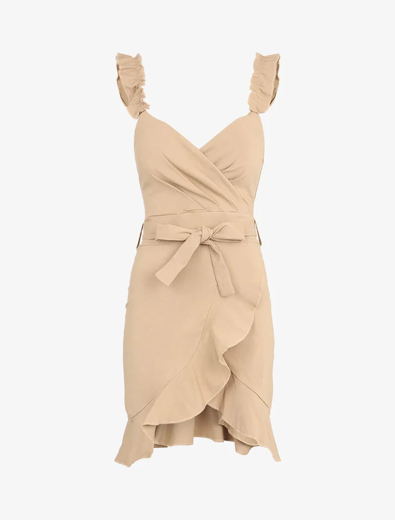 Tunique moulante coupe portefeuille - Beige