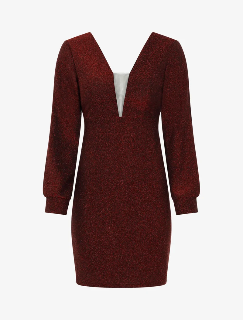 Robe scintillante à manches fendues - Rouge