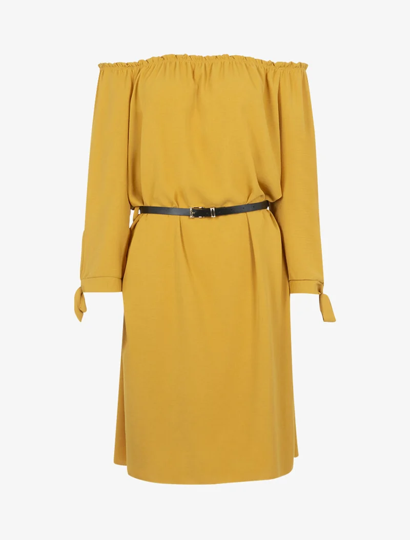 Robe fluide à col bardot - Jaune