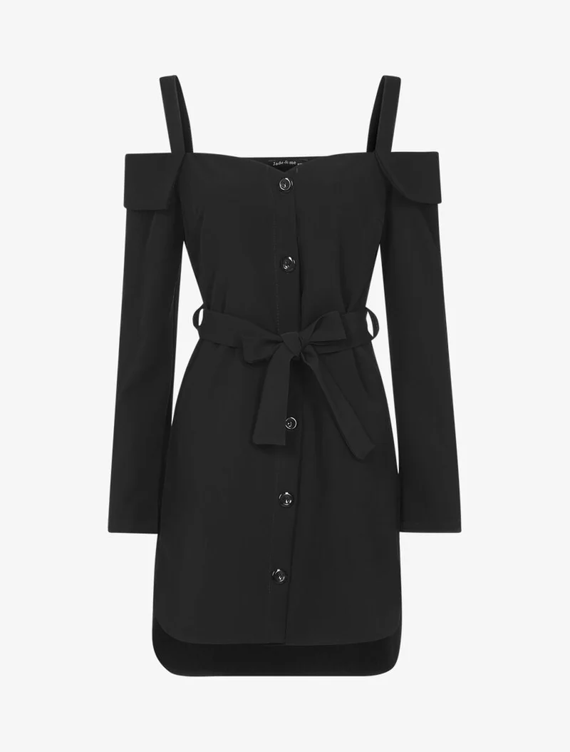 Robe asymétique à épaules nues à revers - Noir